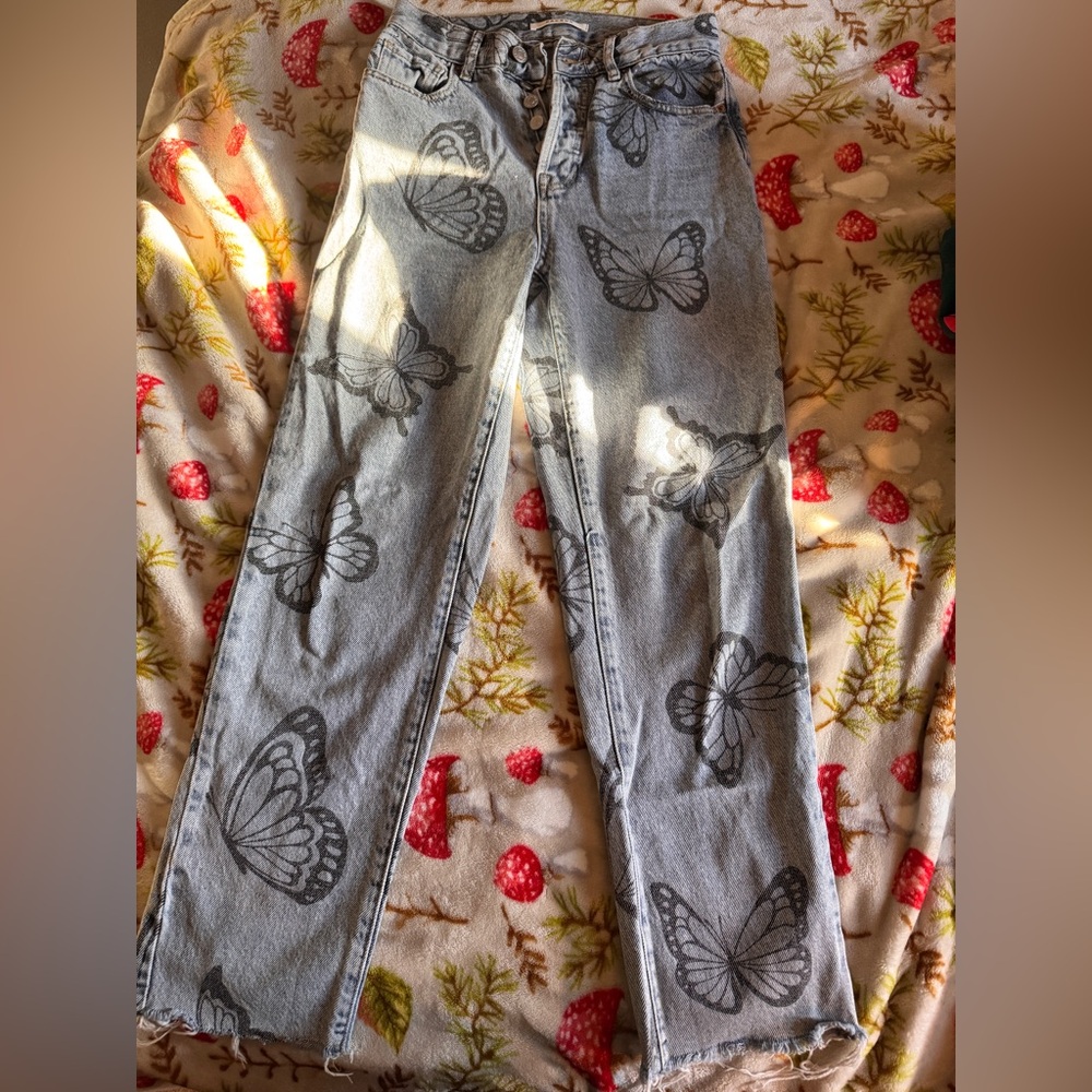 Butterfly Print Blue Women Jeans